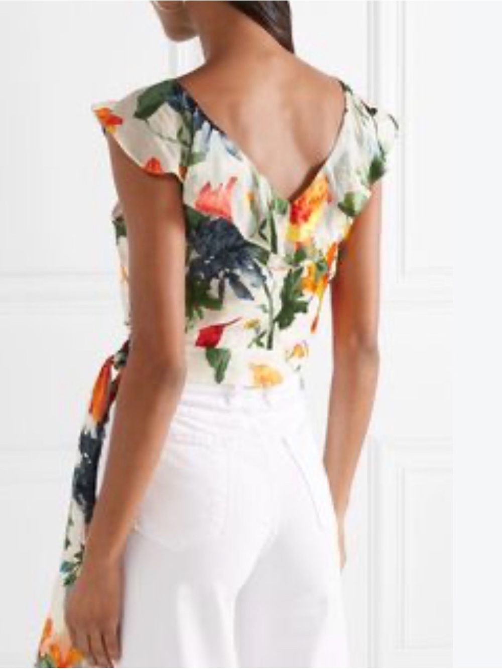 Alice + Olivia Floral Wrap Top in Cream, Red, Yellow, Green - Picture 8 of 10